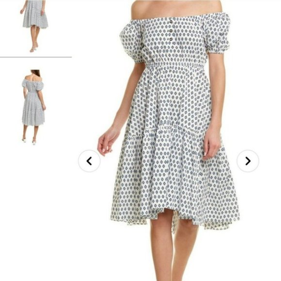 CAROLINE CONSTAS | NWOT Bardot Flounce Midi Puff Sleeve DesignerDress (Size S) - Picture 5 of 14